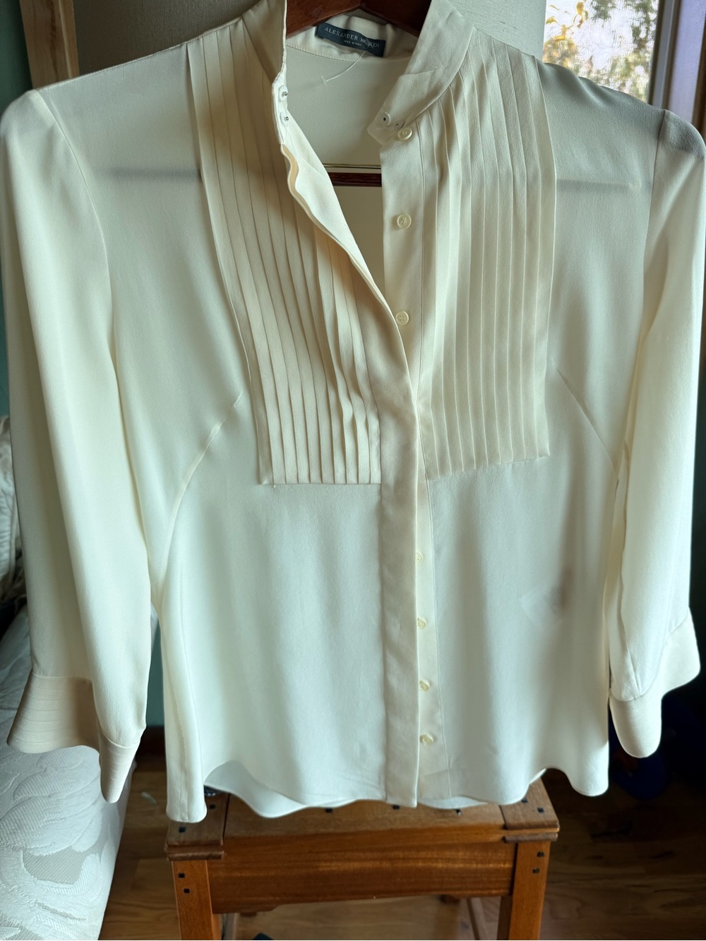 Alexander McQueen Cream Pleated Front Button-Down Blouse